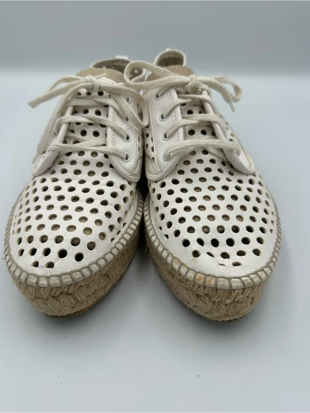 Loeffler Randall Women Size 41 White Alfie Perforated Leather Espadrille
